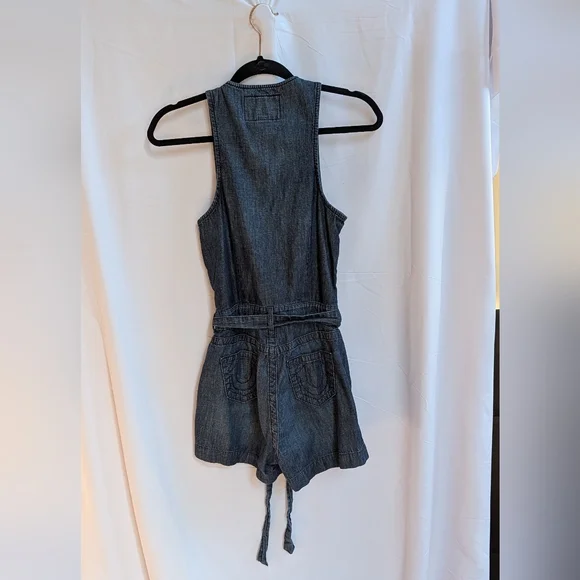Denim Sleeveless Romper with Belt - Picture 3 of 9